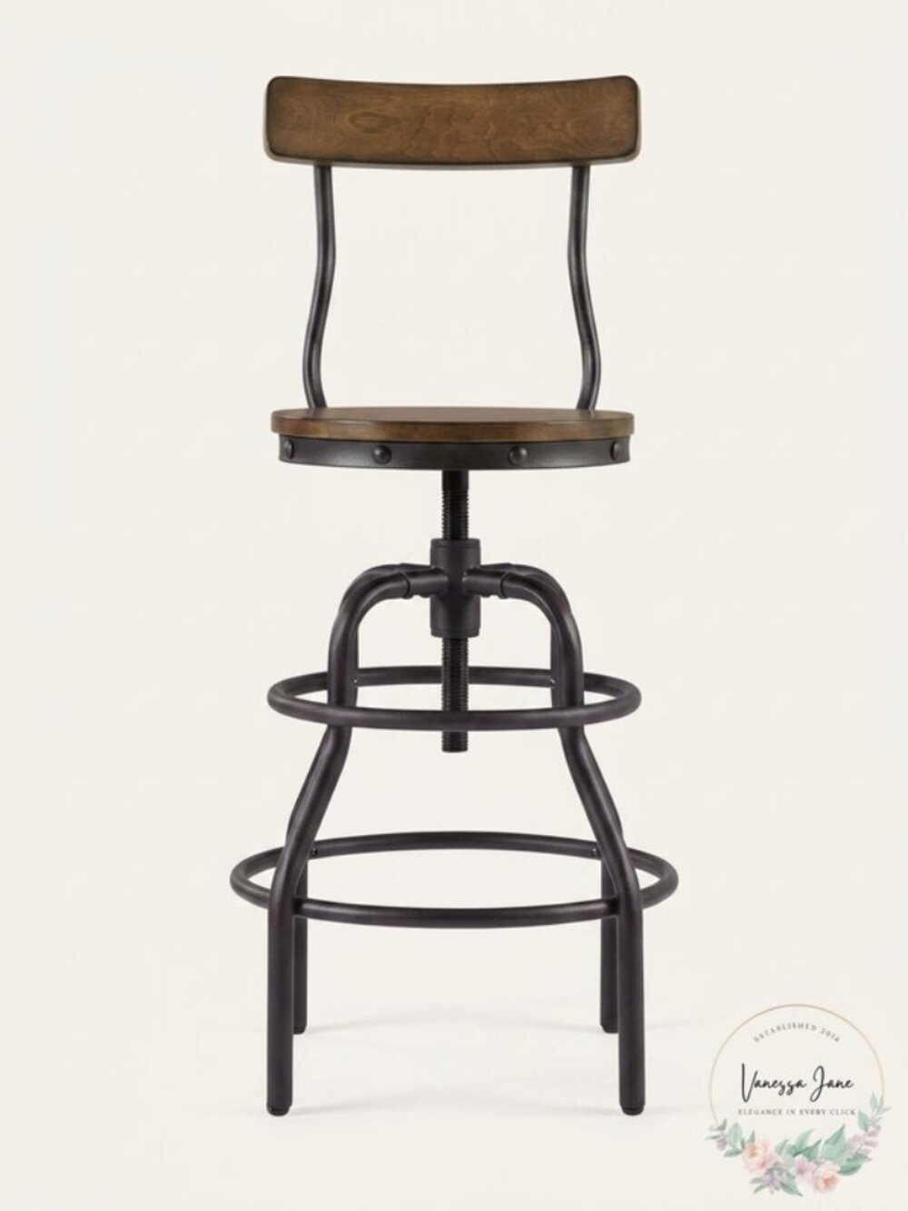 Home Decorators Collection Hamrick Industrial Adjustable Height Bar Stool, Black